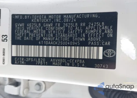 2025 Toyota Camry Xse from USA, damaged, VIN 4T1DAACK2SU040945